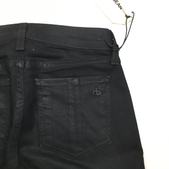 NWT RAG & BONE Black Coated Zip Pockets & Ankle Slim Fit Skinny Jeans - Picture 11 of 12